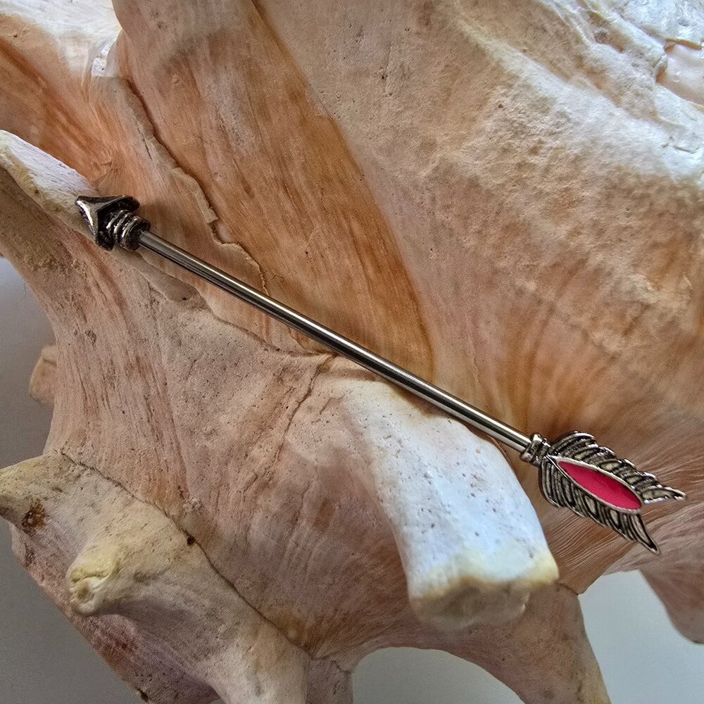 14G Arrow industrial barbell with red enamel scaffold piercing jewelry NWT